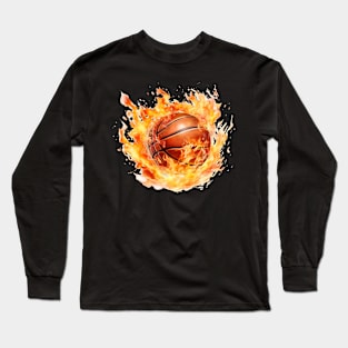 Flamming Basketball Watercolor Long Sleeve T-Shirt